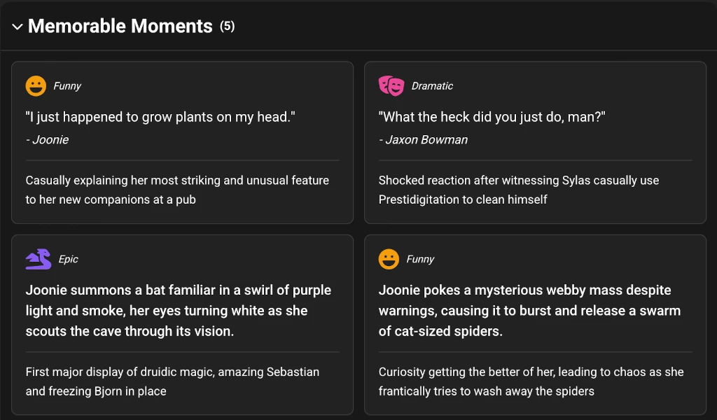 GM Assistant Memorable Moments section