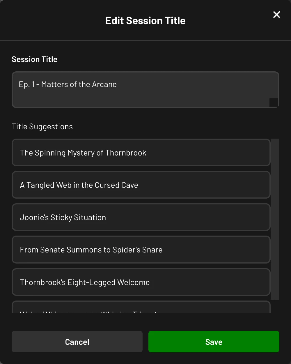 GM Assistant Session Title Examples