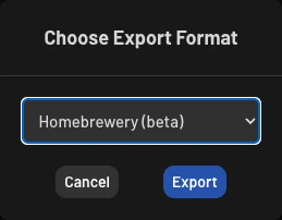 Homebrewery export modal