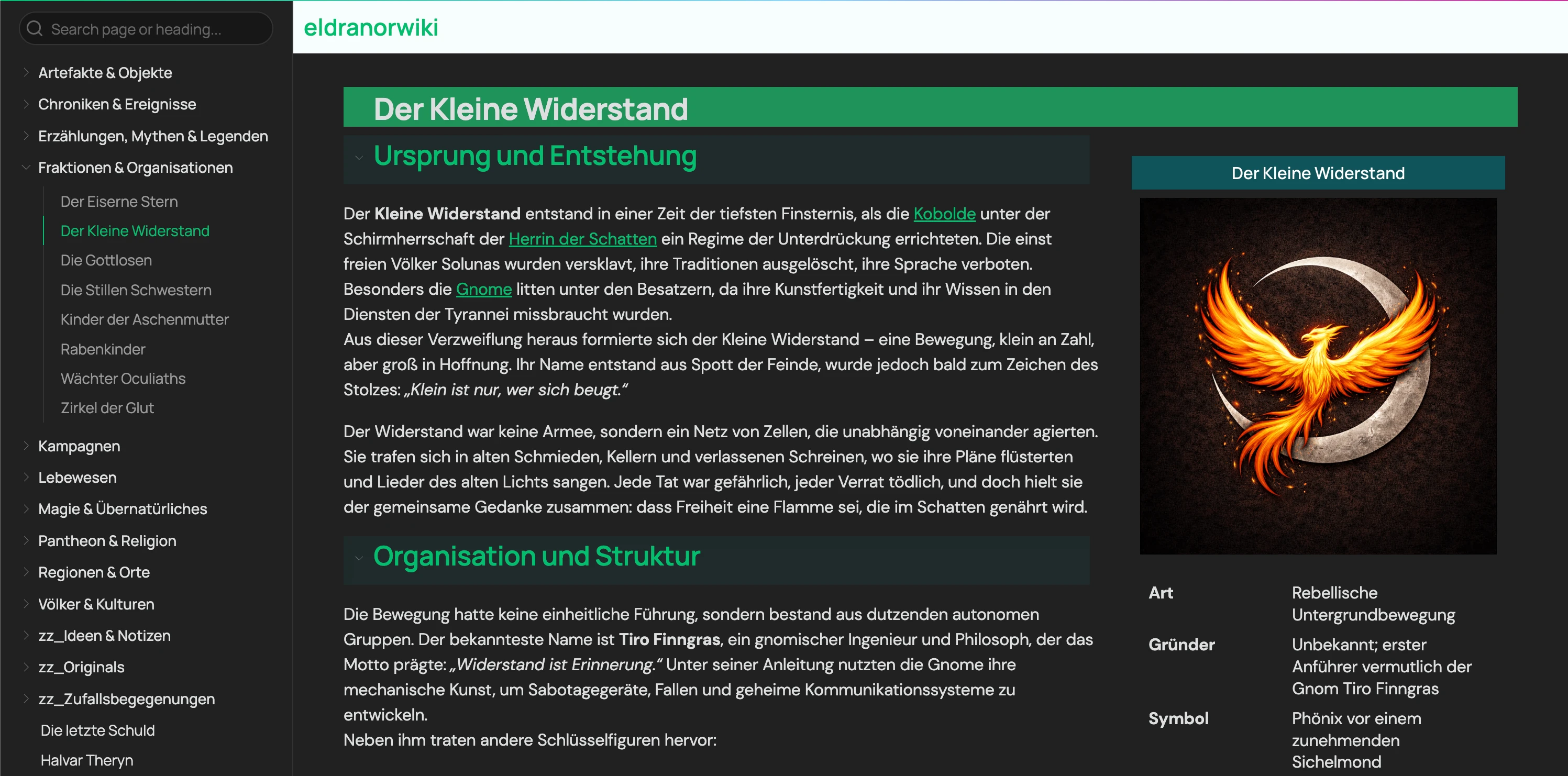 Example of a shared Obsidian vault displayed as a wiki-style campaign reference